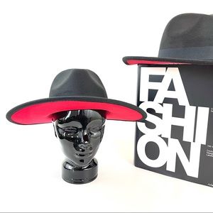 RED AT THE BOTTOM BLACK FEDORA HAT